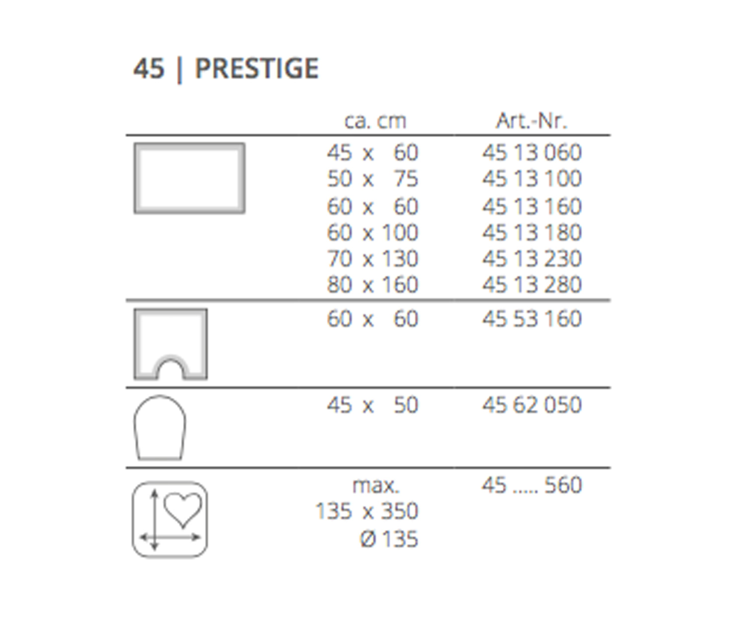 Rhomtuft Badteppich PRESTIGE - verfügbare Größen