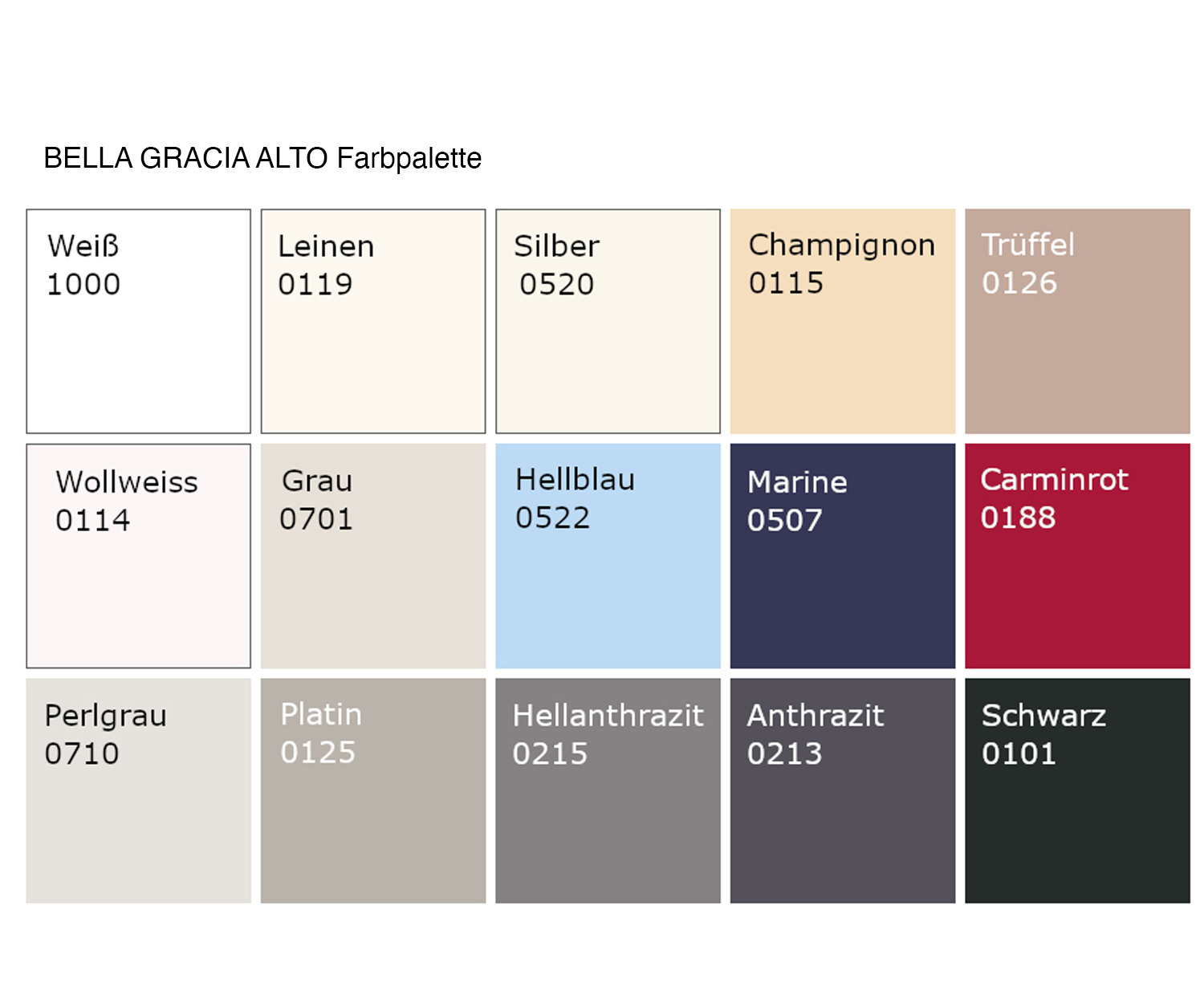 BELLA GRACIA ALTO Farbpalette