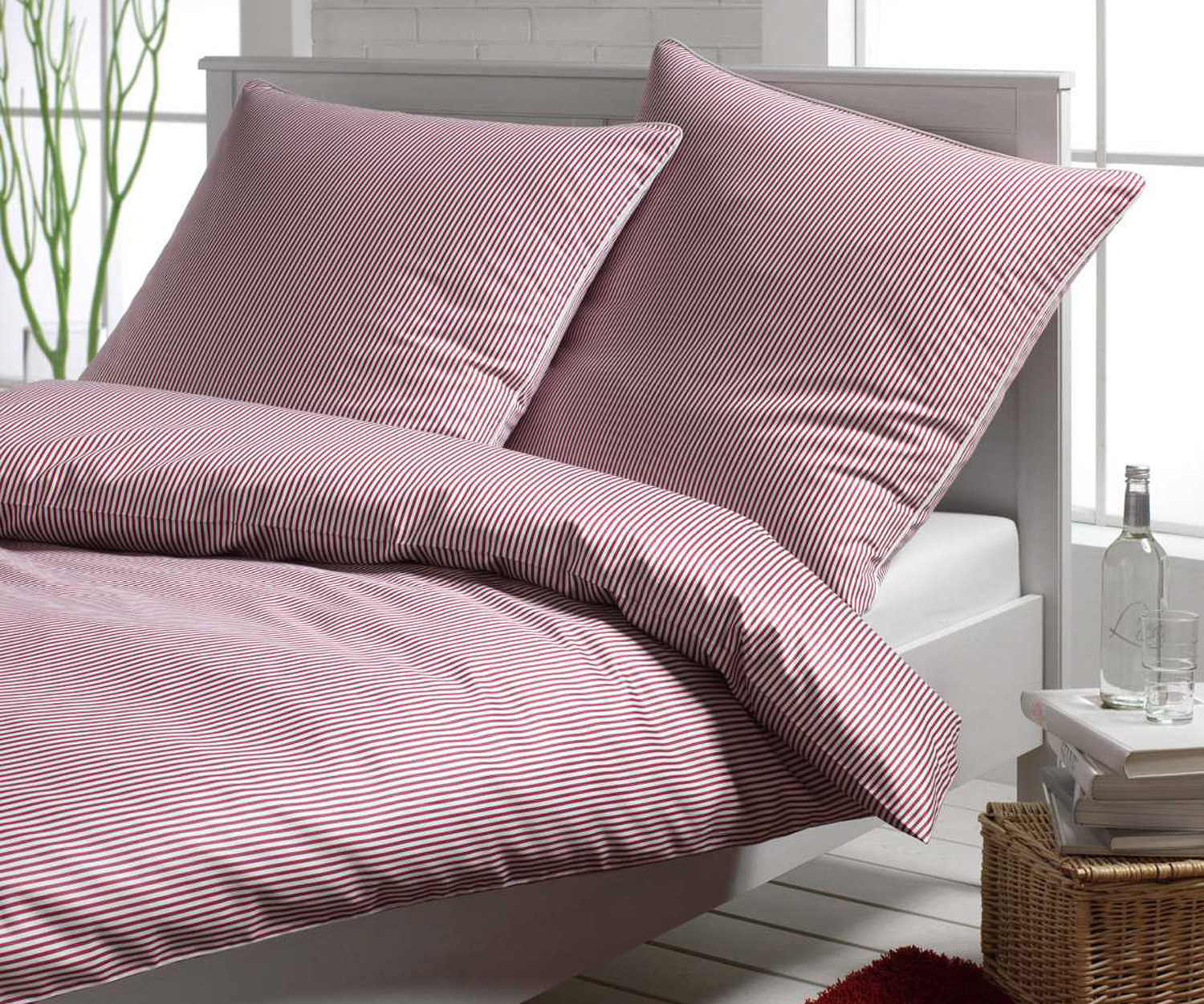 Elegante Hamburger Streifen Bettwäsche 2460-60 bordeaux